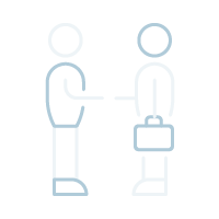 Icono de "Acompañamiento y transparencia" - Figuras de dos personas estrechándose la mano