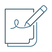 Icono de "Especialistas en reclamaciones" - Lapicero firmando un folio