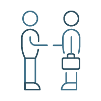 Icono de "Acompañamiento y transparencia" - Figuras de dos personas estrechándose la mano